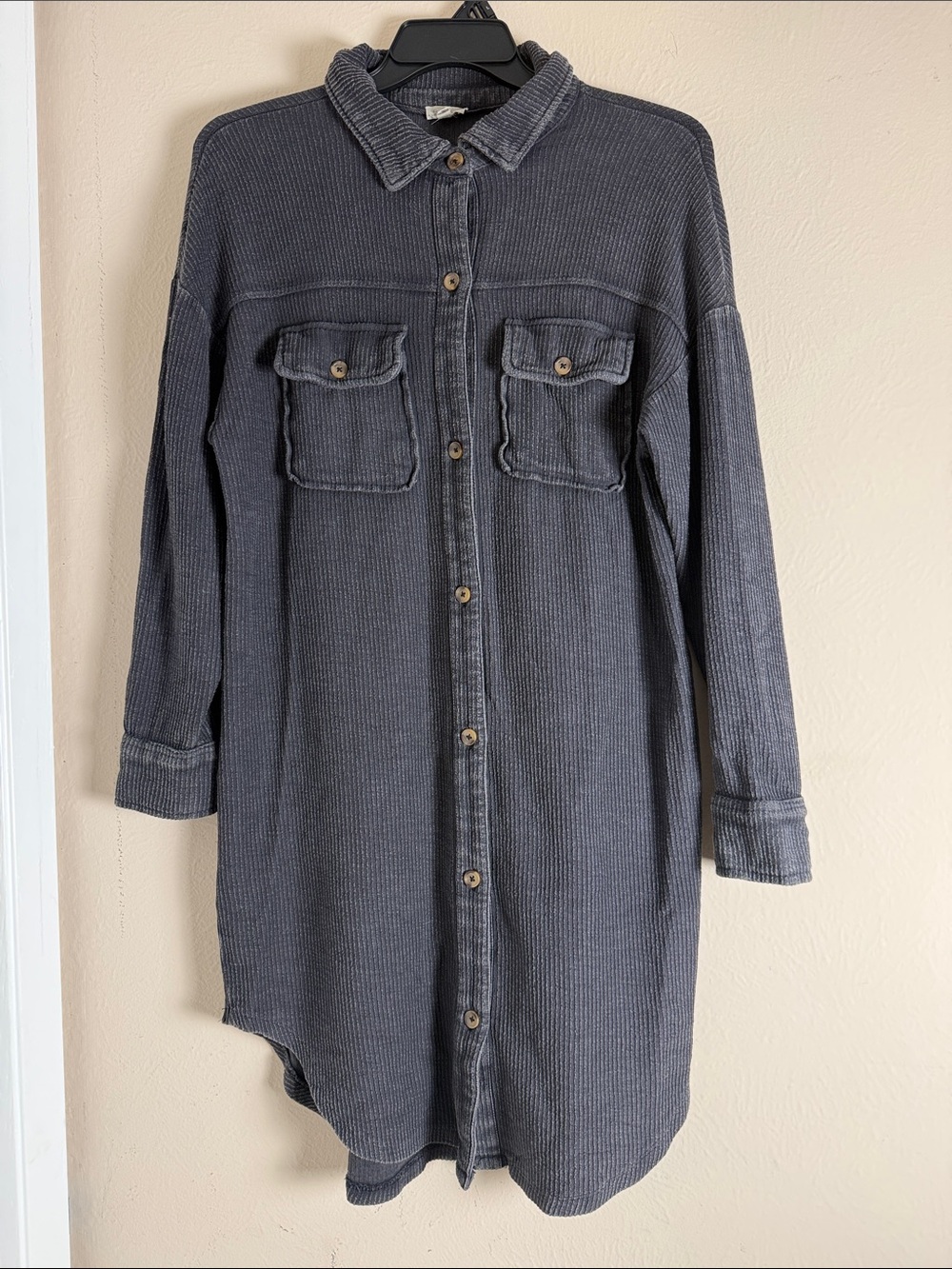 Anthropologie Pilcro Ribbed Duster Shacket Shirt Jacket XS Charcoal Grey Cotton - Picture 4 of 13